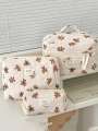 1 piece/set of striped bear quilted makeup bag, portable storage makeup bag, cute bear makeup bag, multifunctional makeup bag. 