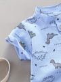 Infant Toddler Summer Dinosaur Print Short Sleeve Shirt And Shorts Set Fashionable Outdoor Standing Collar Top for Kids. 