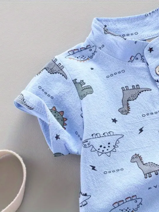 Infant%20Toddler%20Summer%20Dinosaur%20Print%20Short%20Sleeve%20Shirt%20And%20Shorts%20Set%20Fashionable%20Outdoor%20Standing%20Collar%20Top%20for%20Kids%20-%20Image%204