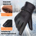 1 Pair Winter Cycling Leather Motorcycle Cotton Gloves Black Thick Velvet Cold Resistant And Windproof Cycling Cotton Gloves.
