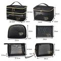 Women Travel Cosmetic Bag Large Capacity Black Mesh Makeup Case Organizer Storage Pouch Casual Zipper Toiletry Make Up Wash Bags. 
