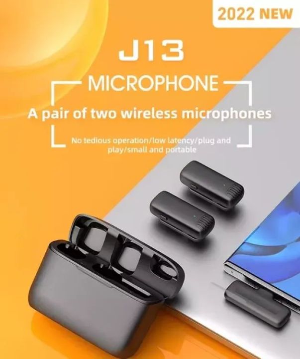J13 Wireless Lavalier Microphone with Charging Case,Dual Lapel Microphone,Clip On Mic for Android - Microphone
4in1