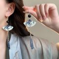 New Chinese Style Fan Resin Tassel Earrings for Women Fashion Trend Ear Hook Temperament National Style Jewelry Female Gift. 