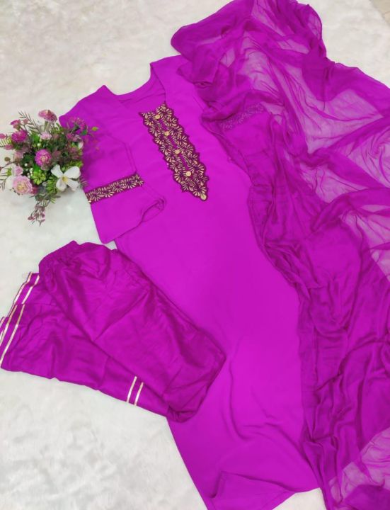 Embroidery Readymade Dress Women Party Wear Elegant Suit With Detailed Thread Work And Dupatta