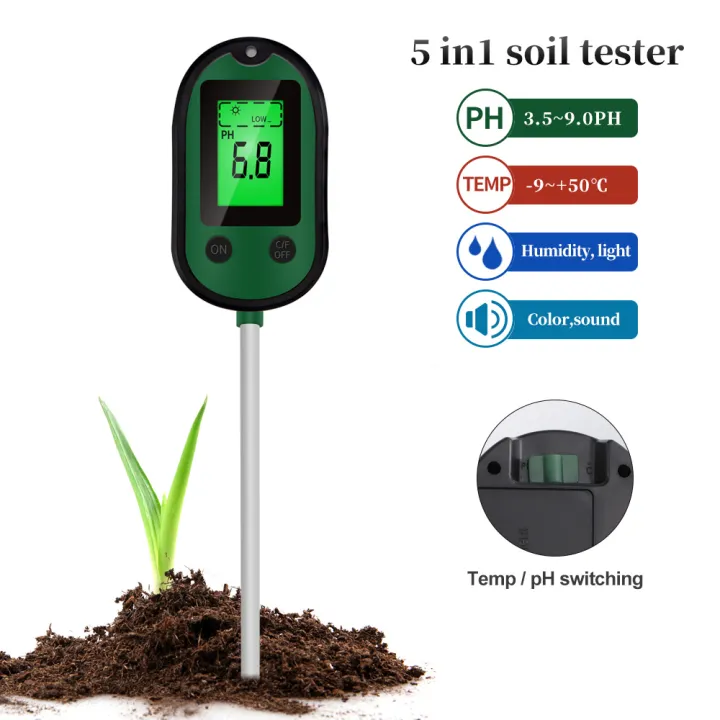 Spring Flower Meter 5 in 1 Soil Ph Meter Soil Tester Humidity Moisture Sensor Temperature ...