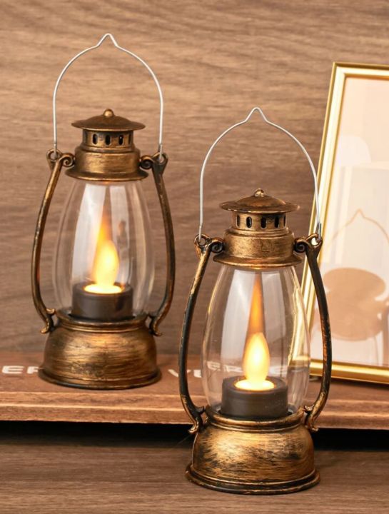 LED Horse Shaped Decorative Lamp, Ramadan Oil Lamp Decoration Lantern, Vintage Lamp Design Light For Home Decor Lantern Light Electronic Candle Lamp Retro Design Super Bright Portable Handle Waterdrop Wick for Home Led Vintage Kerosene Lamp With Flickerin