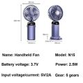 Mini Foldable Hand Fan Handheld Portable Fan with USB Rechargeable Battery Desk Outdoor Neck Hanging 5 Speed Fan. 