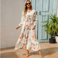 Women Maxi Dresses Sping Autumn Bohemian Casual Full Sleeve High Waist Beach Woman Chiffon Dresses Floral Vestidoes Long Dress. 