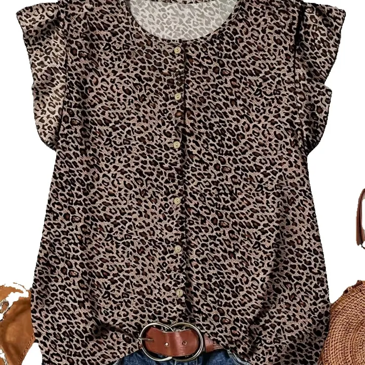 European%20and%20American%20Style%20Summer%20Slimming%20Plus%20Size%20Women's%20Leopard%20Print%20Short%20Sleeved%20Round%20Neck%20Lotus%20Leaf%20Sleeve%20Top%20-%20Image%206