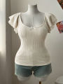 New women's fashion low-neck lace-sleeve bow-tie decoration plus-size women's T-shirt.