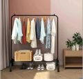 Modern- Cloth hanging stand rack Double Pole Clothing Rack Freestanding Coat Hanger, Clothes Hanging Rails With Lower Storage Shelf. 