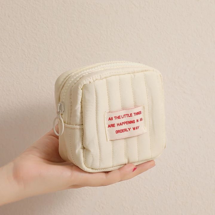 Korean Mini Cute Square Cosmetic Bag Women Portable Earphones Lipstick Sanitary Napkins Storage Pouch Small Makeup Zipper Bags