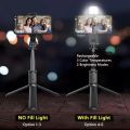 Q07 Selfie Stick & Mini Tripod with Bluetooth Remote, Fill Light & 100cm Extendable Rod for Phones. 