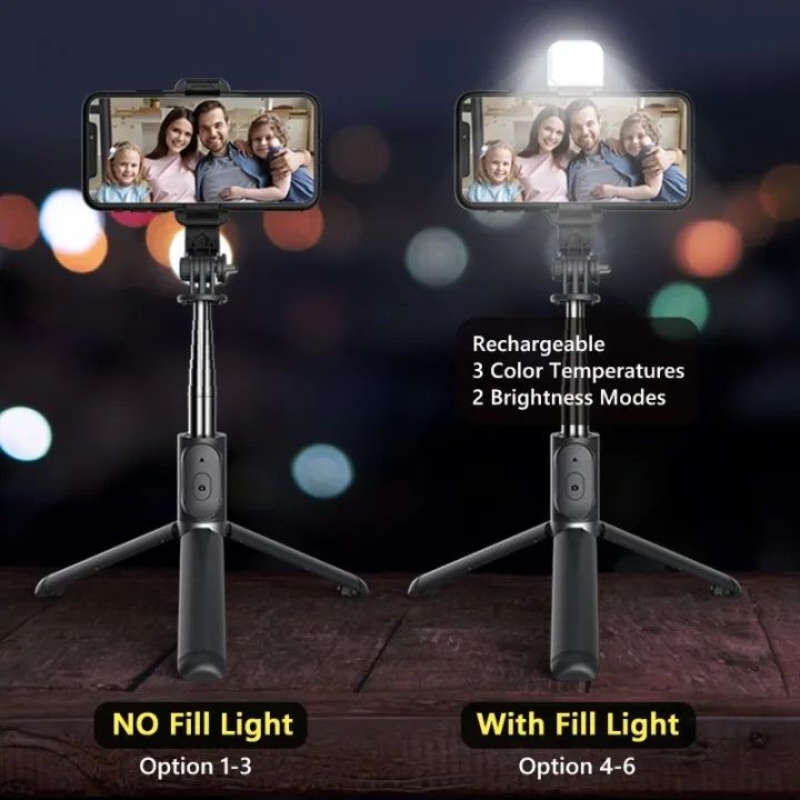 Q07%20Selfie%20Stick%20&%20Mini%20Tripod%20with%20Bluetooth%20Remote,%20Fill%20Light%20&%20100cm%20Extendable%20Rod%20for%20Phones%20-%20Image%203