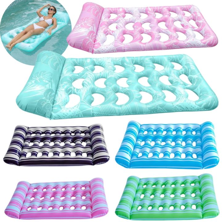 Inflatable Floating Bed Pool Floating Lounger with Headrest Inflatable Water Hammock Recliner Swimming Pool Party Air Mattress