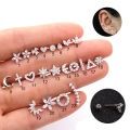 1 Piece Surgical steel & Copper Cz Crown Long Bar EAR Helix Piercing Tragus Stud Conch Earring Piercing. 