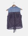 girl's denim chiffon front tie floral Top shirt blouse. 
