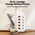 10 Ports USB Charger 5USB+5PD Power Strip Multi Port Type C Wall Charger With 1M Cable For iPhone QC3.0 Adapter.