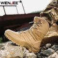 High Quality Men's Brand High-Top Leather Boots Breathable Desert Combat Men's Boots Outdoor Shoes Non-slip Hiking Ankle Boots. 