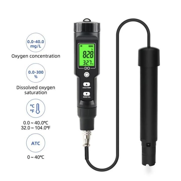 Dissolved Oxygen Meter in Water, Dissolved Oxygen Analyzer 0.0-40.0mg/L, with Automatic Temperature Compensation Function, for Measuring Dissolved Oxygen, Temperature