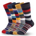 5 Pairs Spring Autumn New Large Classic Color Middle Tube Men's Socks Thick and Stripe Style Small and Unique Men's Long Socks. 