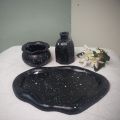 Set of 3 Home Decor Vases and Tray with Flowers - Handmade Pots, Decorative Items for Room, Fancy Decoration Set for Home, Elegant Home Decor Pieces - JangoMango Store. 