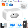 Sixwgh Brazil Standard Smart with Metering Socket 16A Tuya WiFi Remote Control Supports Alexa/ Home Overload Protection. 