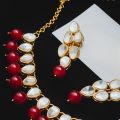 Exquisite Shiny MUSTARD Pearl And Crystal Studded Necklace Set, Wedding Jewelry Set, Golden Jewelry Set, Kundan Jewelry Set. 