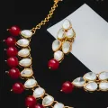 Exquisite Shiny MUSTARD Pearl And Crystal Studded Necklace Set, Wedding Jewelry Set, Golden Jewelry Set, Kundan Jewelry Set. 