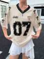 New Women's No.7 Letters Printed V-Neck Short Sleeve Summer Soccer Jersey Loose Casual Sports Women's T-Shirt Short Sleeve. 