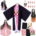 Kamado Nezuko Anime Cosplay Costume, Kimono, Kimetsu No Yaiba, Perruque, Uniforme, Hallween, Femmes, Enfants. 