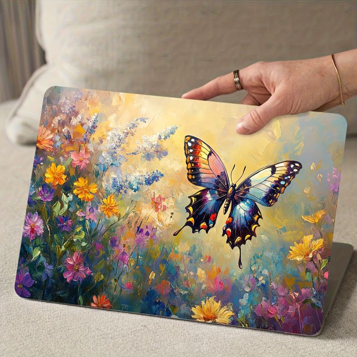 2pcs Artistic Butterfly and Flower Laptop Skin - PVC Burn, Waterproof and Scratch Resistant, Suitable for Laptop Computers