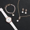 5 Pcs Women Luxury Watch With Bracelet, Necklace And Earrings Beautiful Watch Set For Women For All Occasion. 