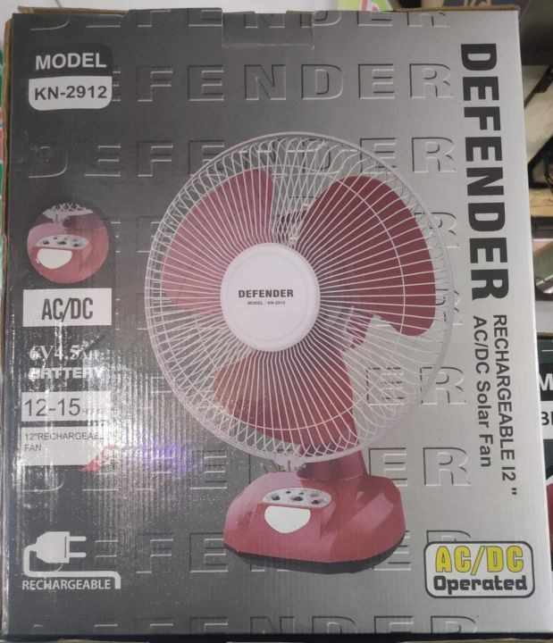 Defender (KN-2912) Rechargeable(AC/DC) 12"Table Fan