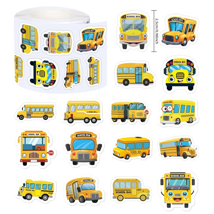 School Bus Roll Stickers 500Pcs 16 Patterns School Bus Stickers School ...