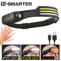 COB LED Sensor Head Lamp Induction Headlamp Built-in Battery Flashlight USB Rechargeable Head Torch 5 Lighting Modes Headlight. 