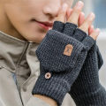 Men Women Winter Gloves Half Finger Open Flip Design Flap Warm Gloves Knitted Thickened Windproof Hand Cover s for Outdoor. 