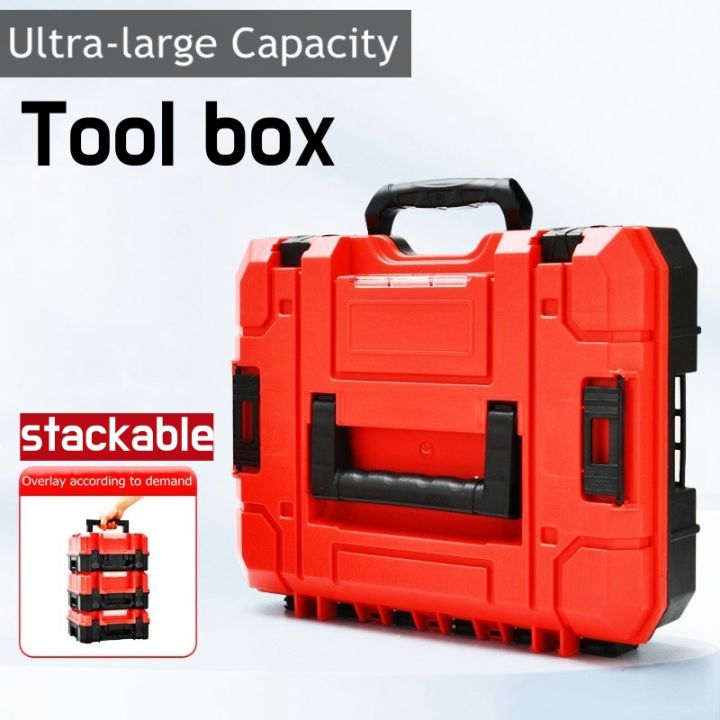 Stackable Toolbox Portable Hardware Storage Box Red Heavy Duty Tools Case Electric Drill Tool Box Garage Tool Organizer
