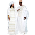 African Dresses For Couples Traditional Bazin Embroidery Dresses Floor Length Dress With Scarf Couple Design.
