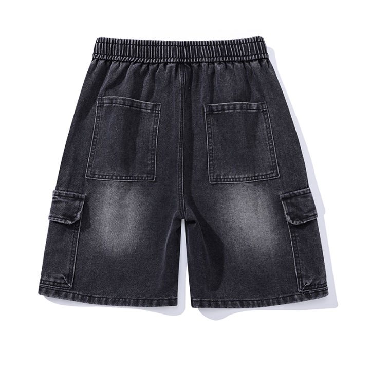Retro%20Smoke%20Gray%20Cargo%20Denim%20Shorts%20Men's%20Knee%20Length%20Loose%20Jeans%20Big%20Pocket%20Design%20Elastic%20Waist%20Fashion%20Korean%20Casual%20Shorts%20-%20Image%202