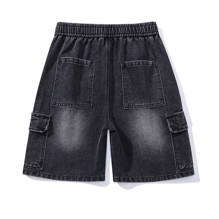 Retro%20Smoke%20Gray%20Cargo%20Denim%20Shorts%20Men's%20Knee%20Length%20Loose%20Jeans%20Big%20Pocket%20Design%20Elastic%20Waist%20Fashion%20Korean%20Casual%20Shorts%20-%20Image%202