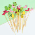 100pcs Hawaii Flamingo Pineapple Disposable Bamboo Food Pick Dessert Fruit Forks for Tropical Beach Birthday Wedding Party Decor. 