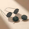 2 Pairs Per Set Small Round Sunglasses Women Cute Skinny Metal Eyewear Retro Vintage Narrow Cateye Sunglasses Set. 