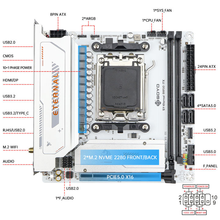 SOYO%20B850ITX%20Motherboard%20AMD%20Ryzen%20AM5%20DDR5%20Supports%204800/5200/5600-8000%20(OC+)%20memory%20Pcie5.0x16%20Bluetooth%205.2%20M.2%20ARGB%20WIFI%206%20-%20Image%206