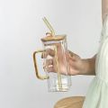 385 ml Lightweight, Heat-Proof Glass Tumbler with Straw & Handle - Eco-Friendly Lid - Perfect for Coffee, Tea, Juice. 