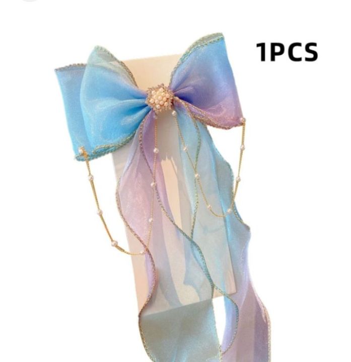 1%20pcs%20hair%20rainbow%20bow%20girls%20hair%20accessory%20with%20golden%20chain%20and%20pearls%20-%20cute%20and%20fancy%20girls%20hair%20clip%20catcher%20-%20Image%2010
