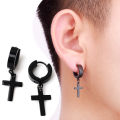 2pc Stainless Steel Men Cross Stars Punk Dangle Earrings Gothic Woman Cross Ear Hoop Earrings Huggies Pendant Piercing Jewelry. 