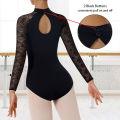 Women Turtleneck Long Sleeves Ballet Dance Leotards for Adult Gymnastics Dance Tops with Water-drop Hollow Back and Soft Lining. 