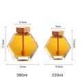 Hexagonal Glass Honey Bottle Wooden Stirring Rod Honey Packaging Bottle 220ML/380ML Small Honey Bottle Container Honey Jar. 