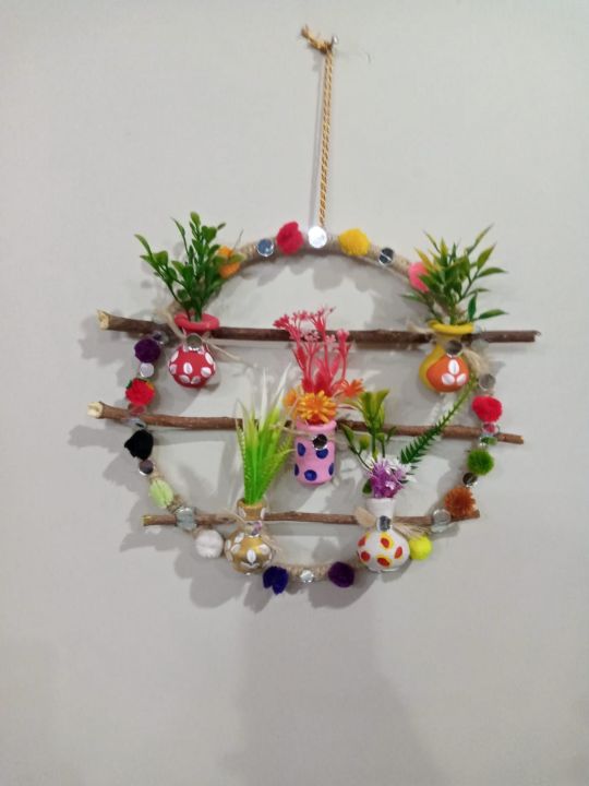 Customized decorated ring with five pots with colourfull flower Wall Hanging Door Hanging Easily